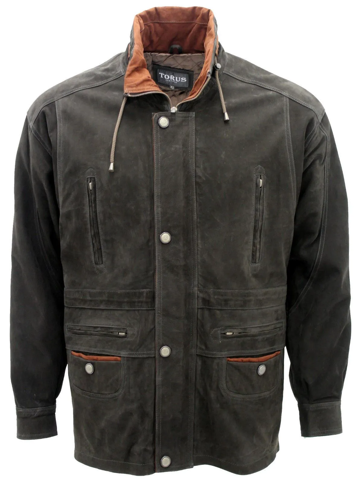 Men's Green Cow Hide Nubuck Suede Leather Jacket Parka