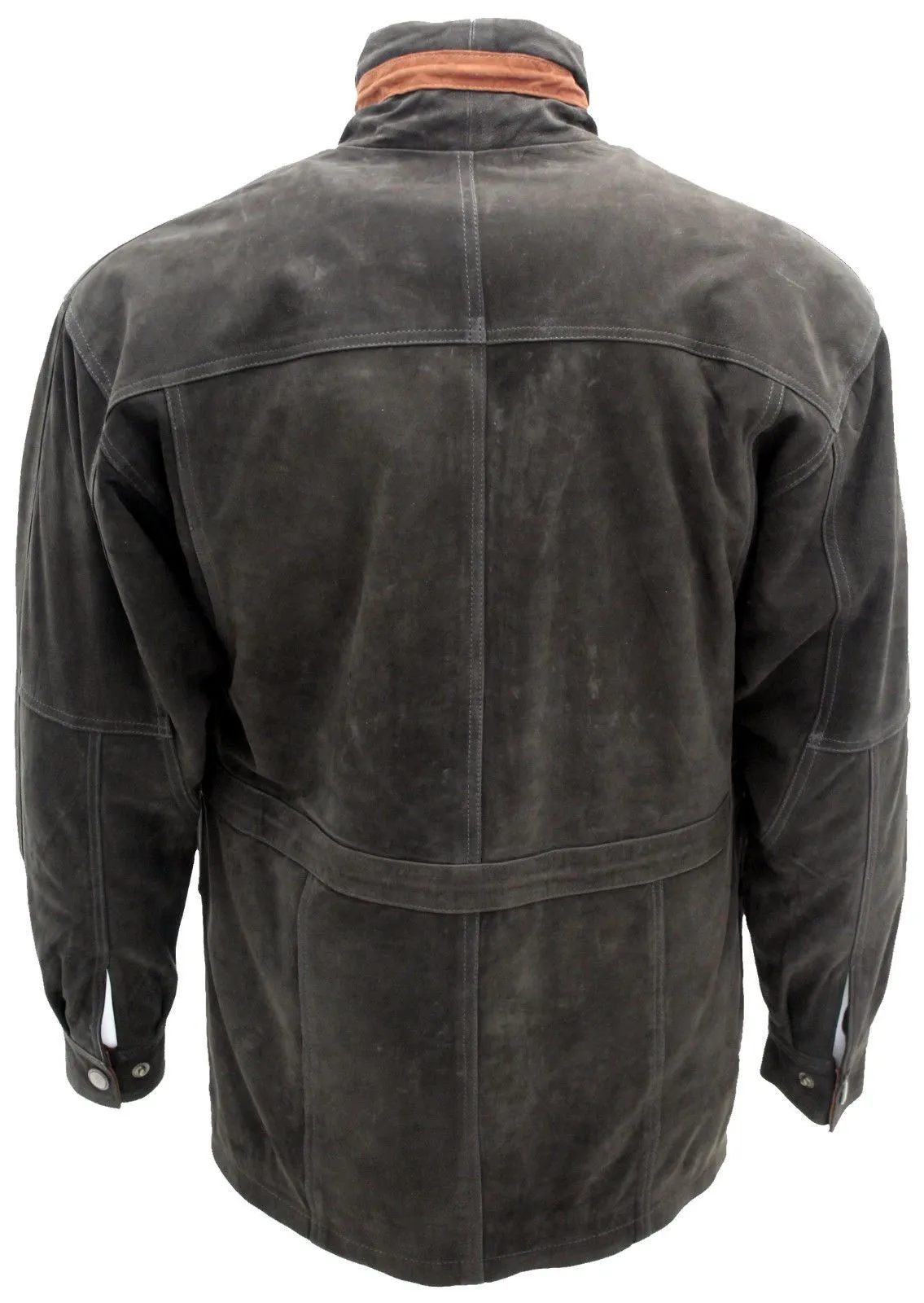 Men's Green Cow Hide Nubuck Suede Leather Jacket Parka