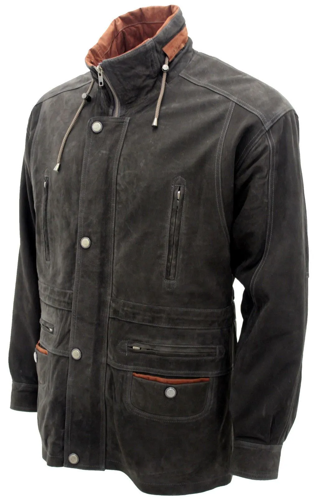 Men's Green Cow Hide Nubuck Suede Leather Jacket Parka