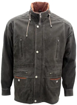 Men's Green Cow Hide Nubuck Suede Leather Jacket Parka