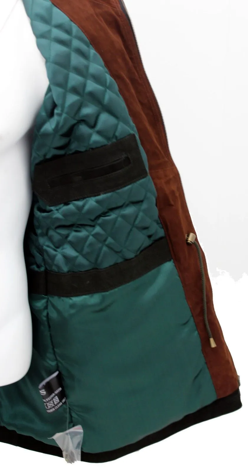 Men's Green Cow Hide Nubuck Suede Leather Jacket Parka