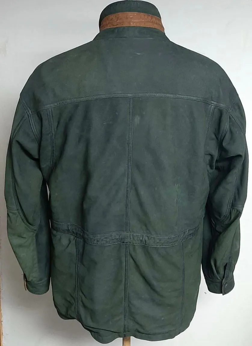 Men's Green Cow Hide Nubuck Suede Leather Jacket Parka