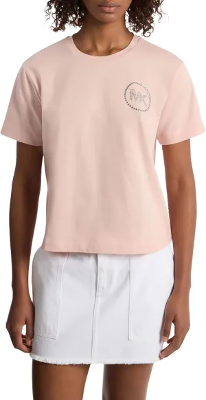 Michael Kors Women's Studded Mk Charm Cropped T-Shirt