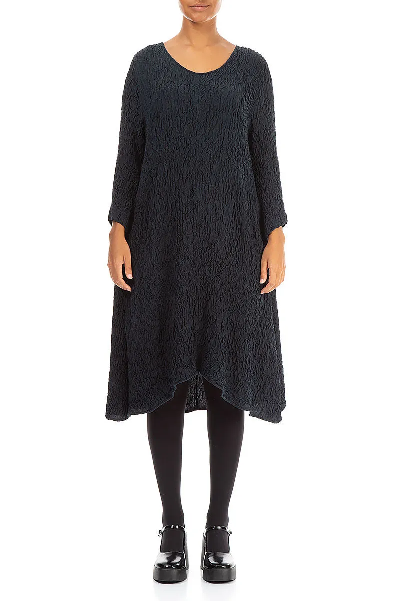 Midi Crinkled Navy Silk Dress