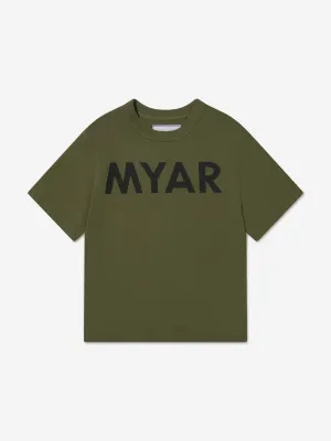 Myar Boys Cotton Logo Print T-Shirt in Green