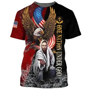 One Nation Under God Patriotic Eagle American Flag 3D All Over Printed Shirt for Men and Women