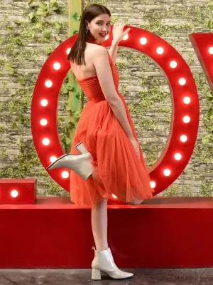 Orange Mesh Flared Dress