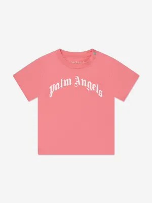 Palm Angels Baby Girls Curved Logo T-Shirt in Coral