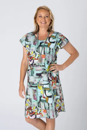 Picasso Print Linen/Silk Short Sleeve Dress