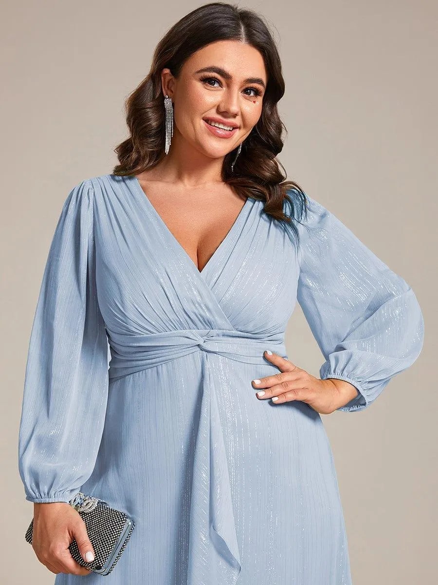 Plus Size Twist Knot Louts Leaf Long Sleeve A-Line Evening Dress