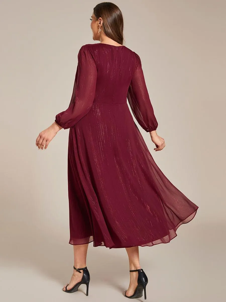 Plus Size Twist Knot Louts Leaf Long Sleeve A-Line Evening Dress
