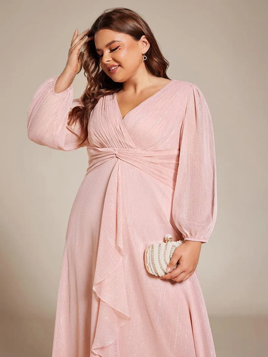 Plus Size Twist Knot Louts Leaf Long Sleeve A-Line Evening Dress