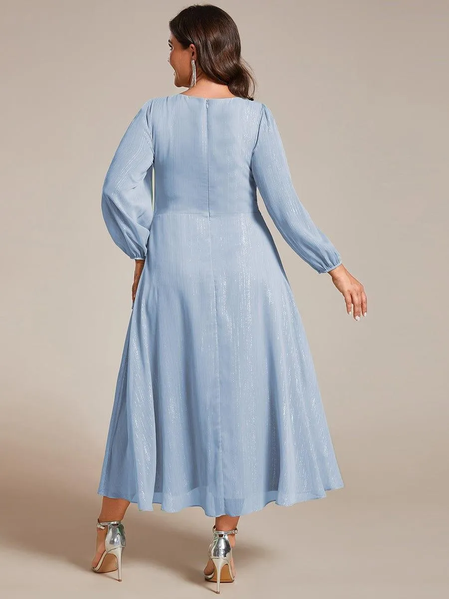 Plus Size Twist Knot Louts Leaf Long Sleeve A-Line Evening Dress
