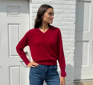Repeat Cashmere - V Neck Cashmere Sweater in Ruby