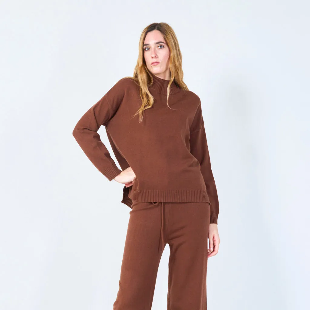 Ribbed high-neck knit set wholesale