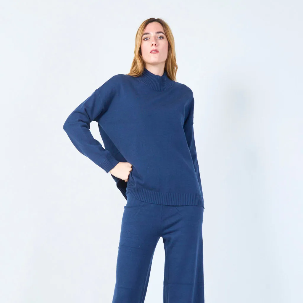 Ribbed high-neck knit set wholesale
