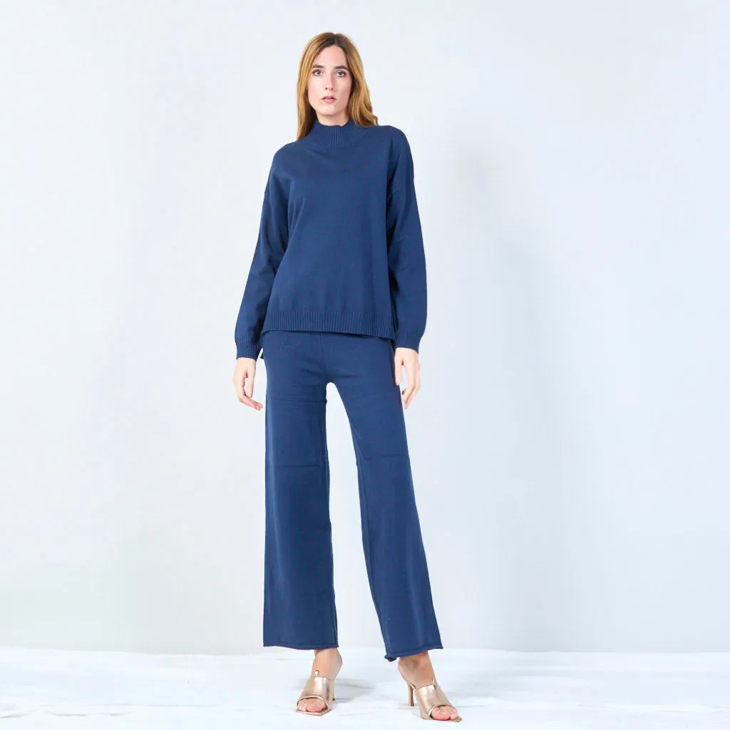 Ribbed high-neck knit set wholesale