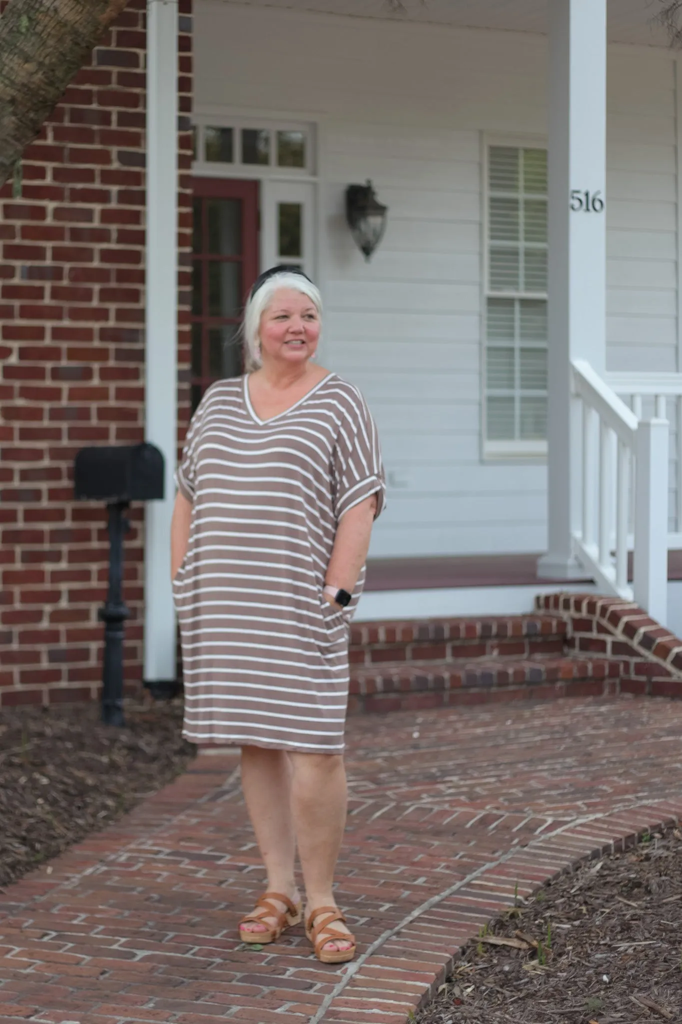 Rolled Short Sleeve V-Neck Dress in Curvy