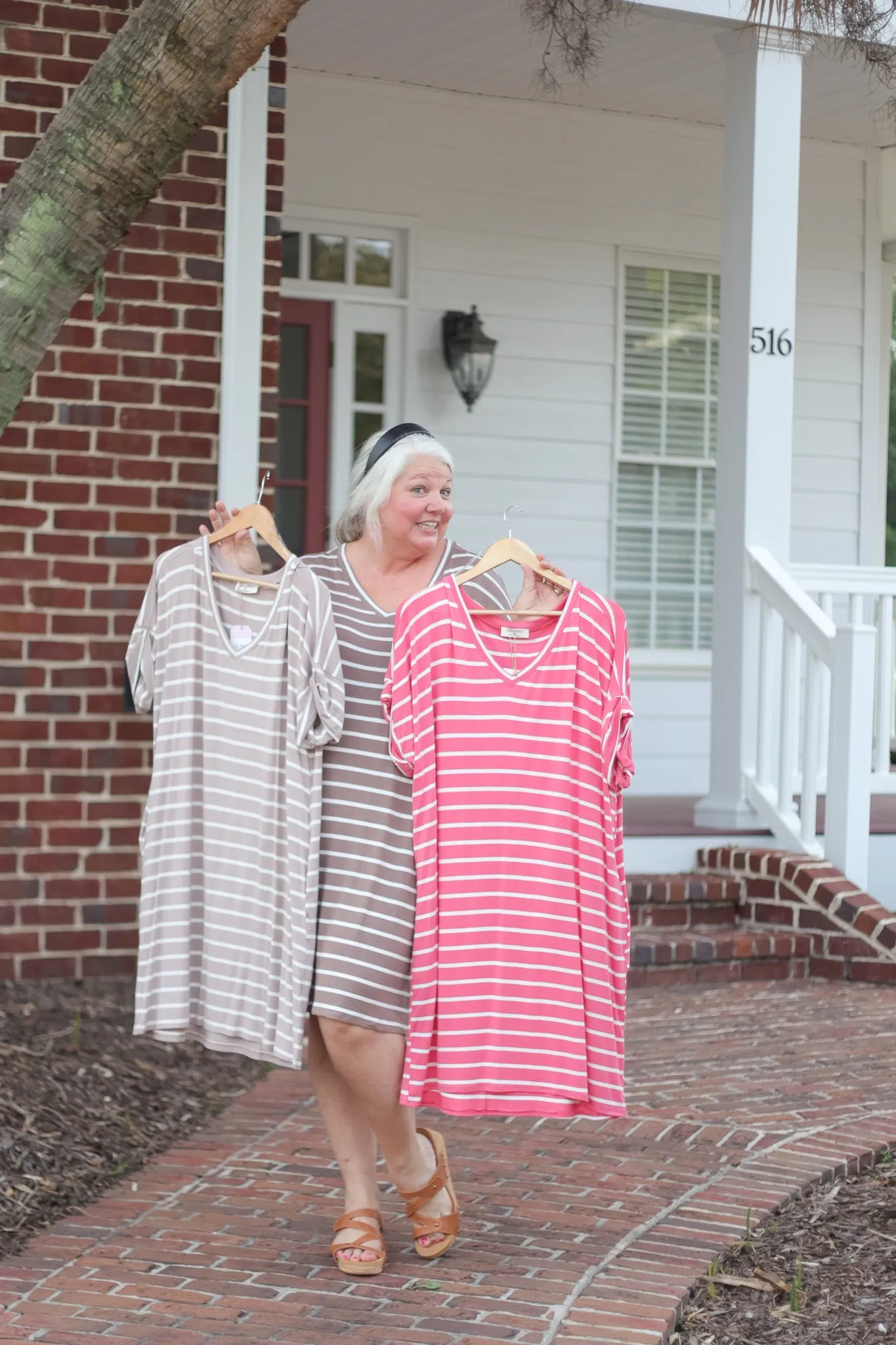 Rolled Short Sleeve V-Neck Dress in Curvy