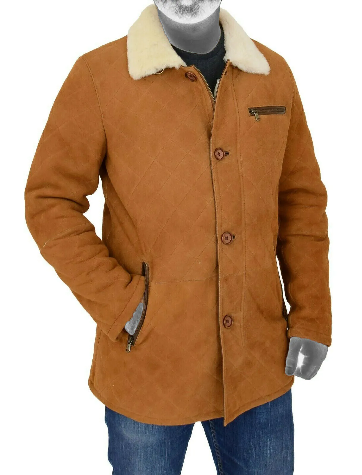 Spine Spark Men's Brown Soft Suede Leather Shearling Coat Jacket
