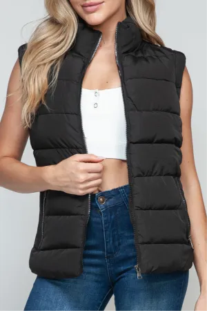 Tabitha Black Zip Up Puffy Vest With Pockets