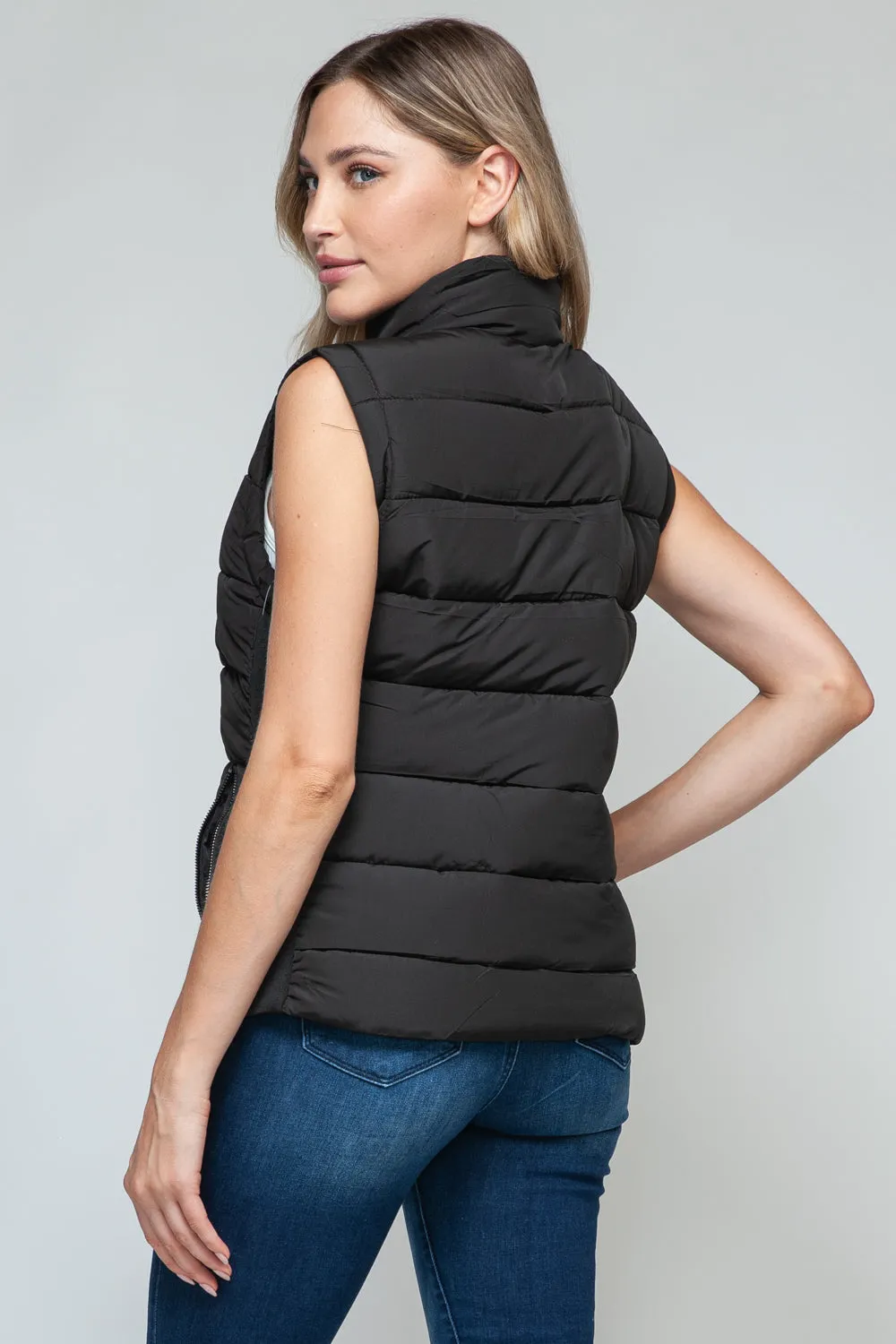 Tabitha Black Zip Up Puffy Vest With Pockets