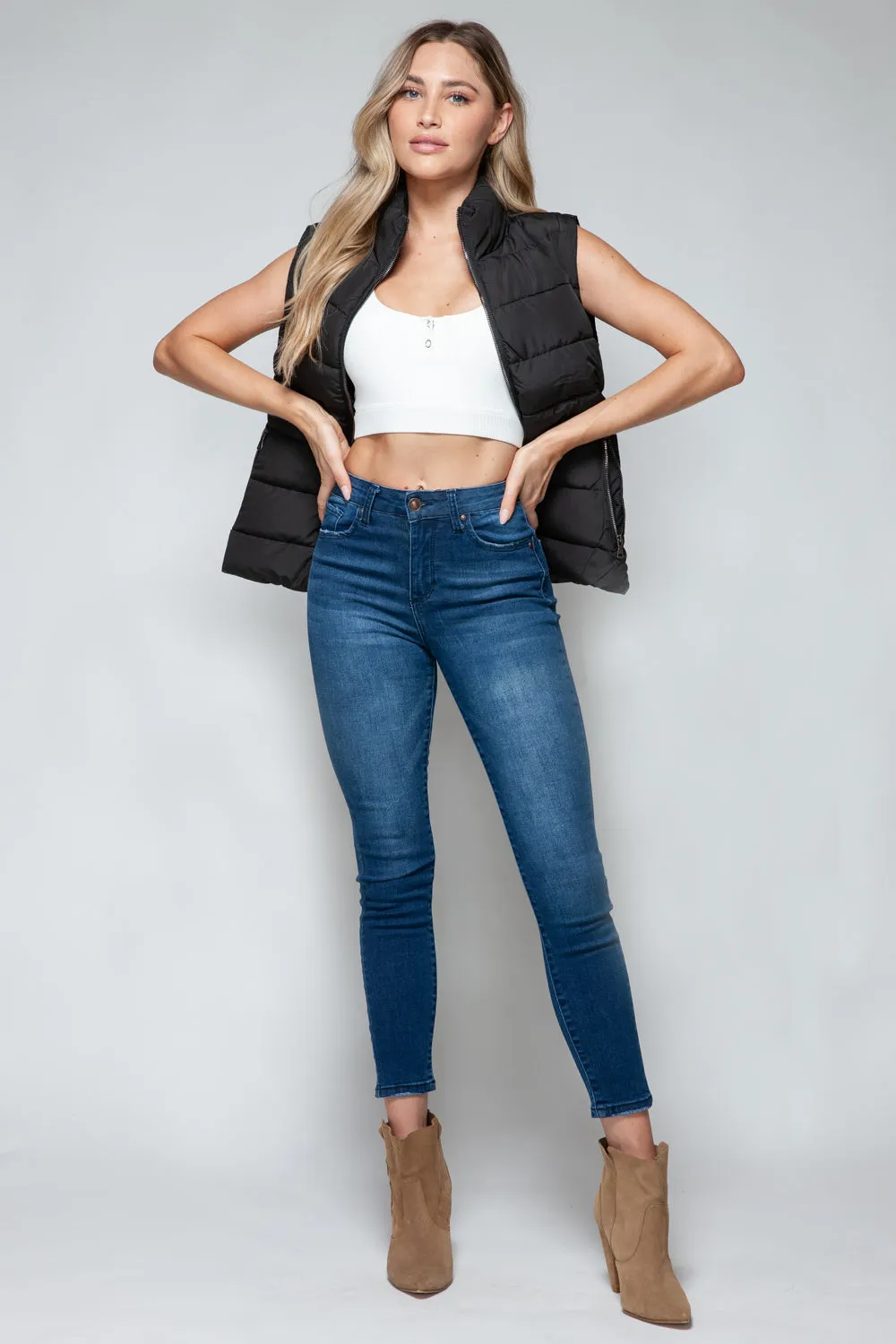 Tabitha Black Zip Up Puffy Vest With Pockets