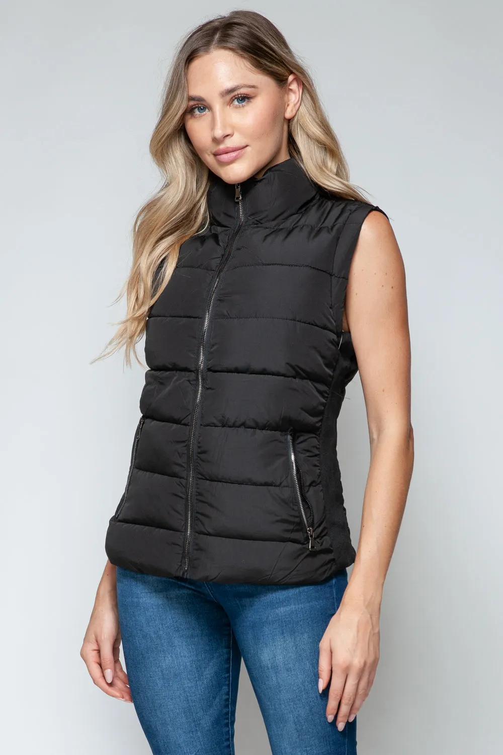 Tabitha Black Zip Up Puffy Vest With Pockets