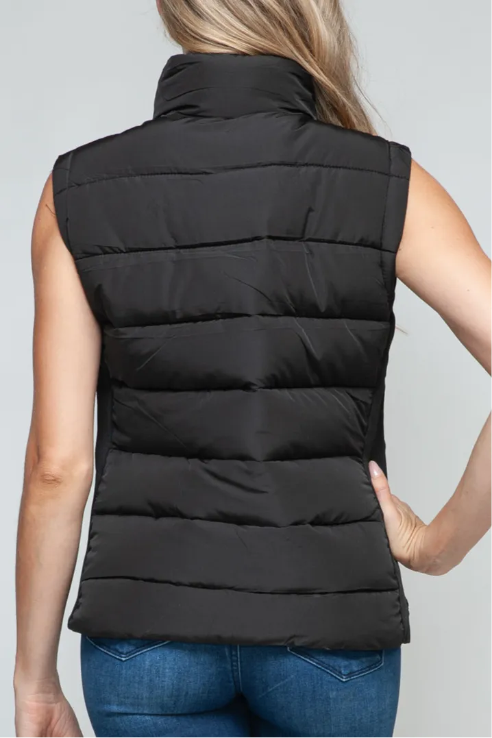 Tabitha Black Zip Up Puffy Vest With Pockets
