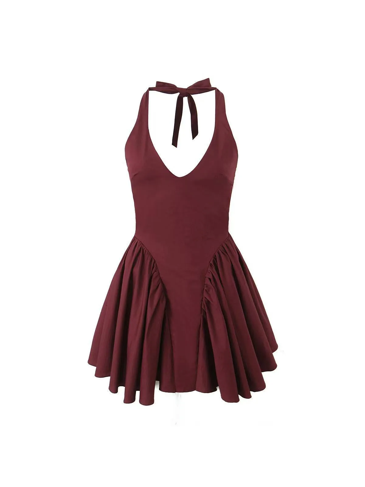 Tied Halterneck Flare Short Dress