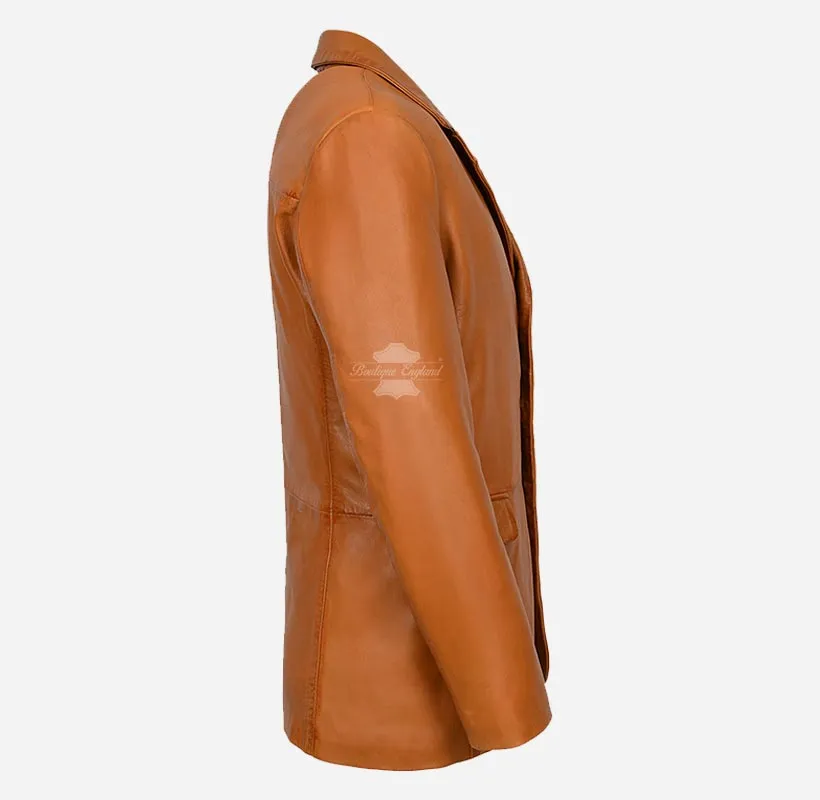URBANE MEN'S LEATHER BLAZER Classic 3 Button Leather Blazer