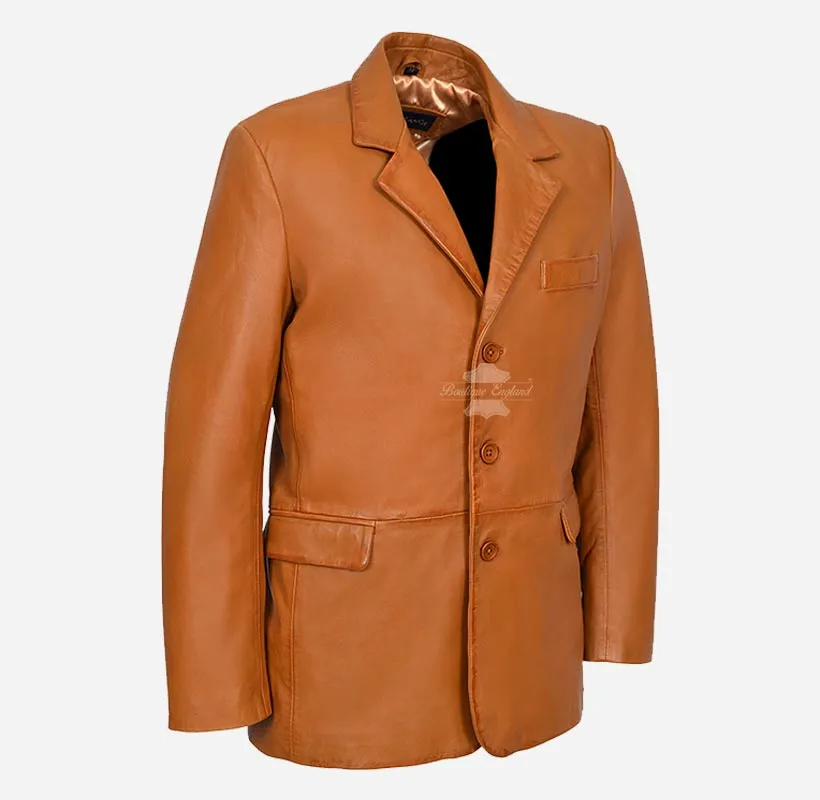 URBANE MEN'S LEATHER BLAZER Classic 3 Button Leather Blazer