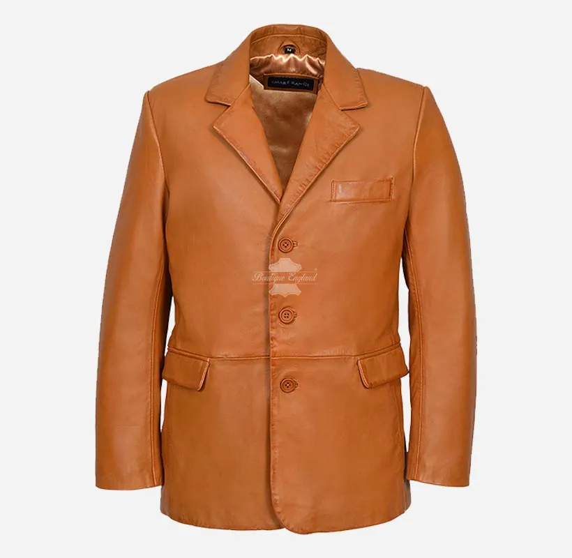 URBANE MEN'S LEATHER BLAZER Classic 3 Button Leather Blazer