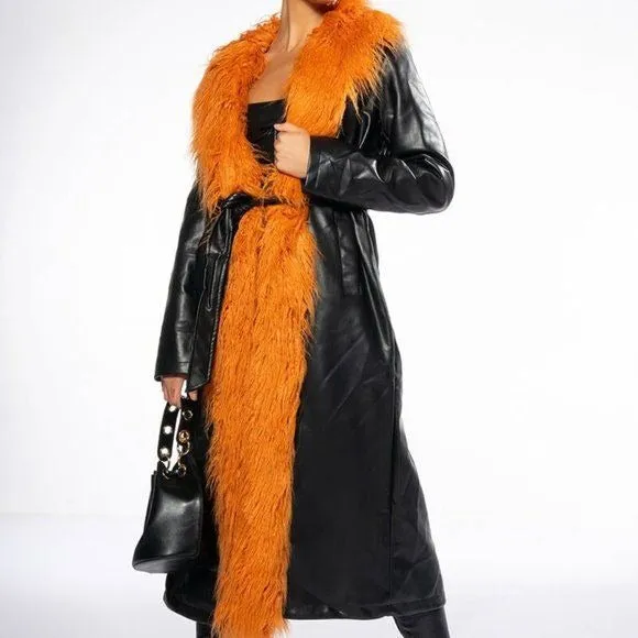Wholesale Xena Screaming Mongolian Pleather Trench Coat With Faux Fur 2 Pack M L