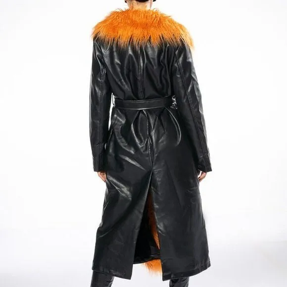Wholesale Xena Screaming Mongolian Pleather Trench Coat With Faux Fur 2 Pack M L