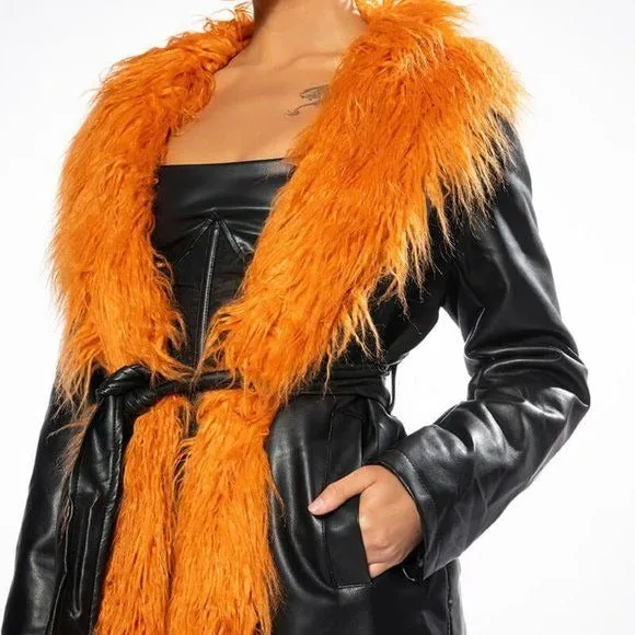 Wholesale Xena Screaming Mongolian Pleather Trench Coat With Faux Fur 2 Pack M L