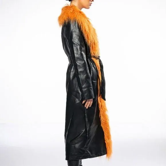 Wholesale Xena Screaming Mongolian Pleather Trench Coat With Faux Fur 2 Pack M L