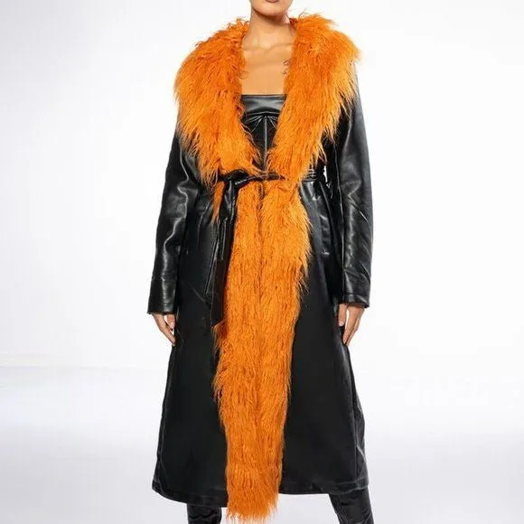 Wholesale Xena Screaming Mongolian Pleather Trench Coat With Faux Fur 2 Pack M L