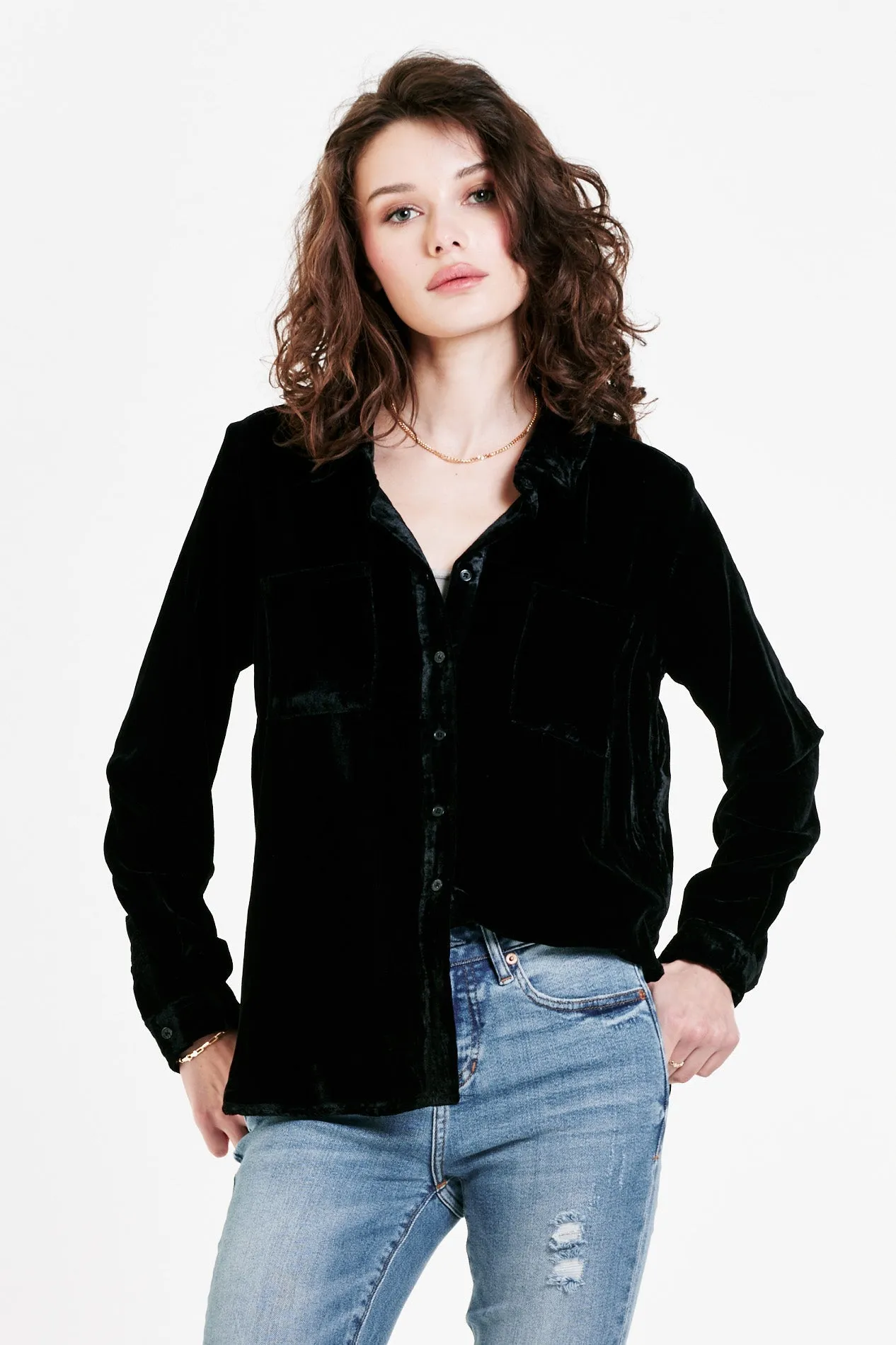 WRENLEY BUTTON FRONT SHIRT BLACK VELVET