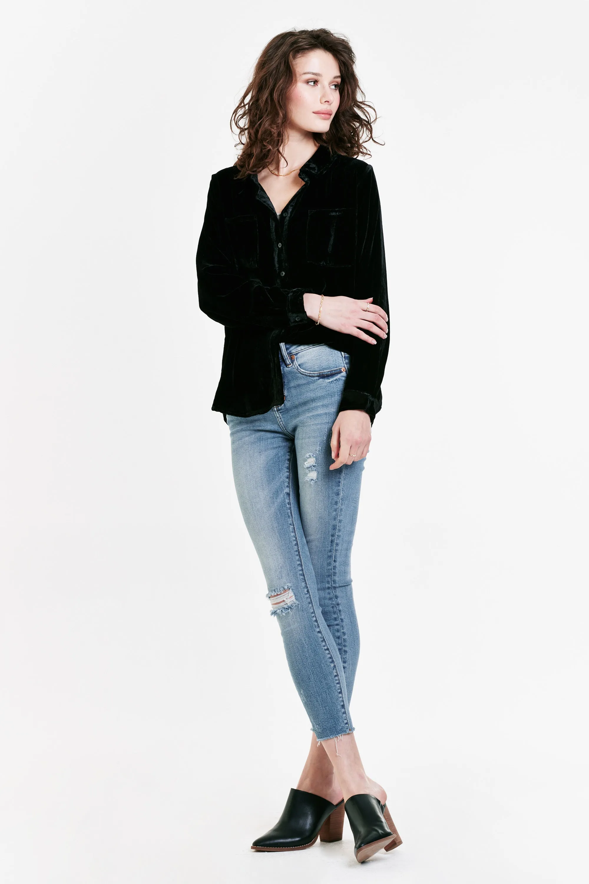 WRENLEY BUTTON FRONT SHIRT BLACK VELVET