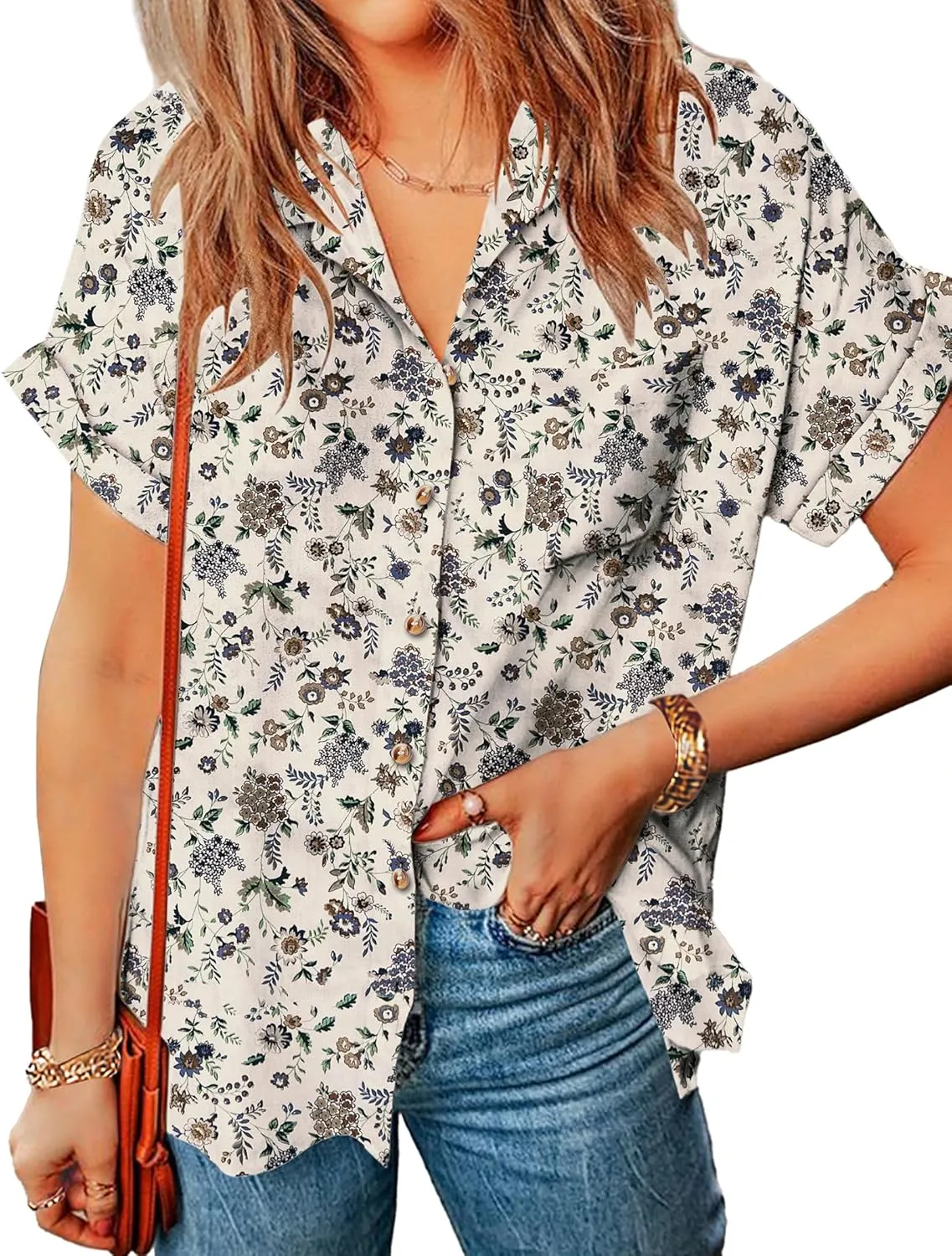 Zeagoo Linen Shirts Cotton Short Sleeve V Neck Collared Blouses