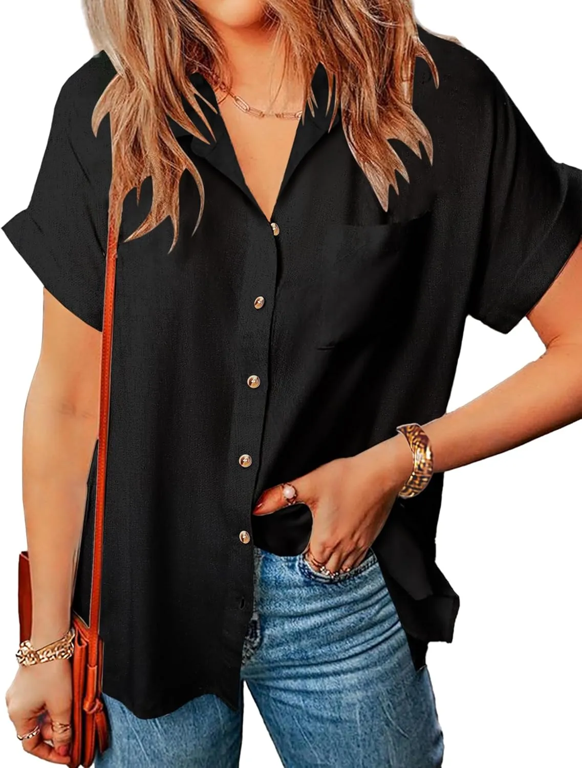 Zeagoo Linen Shirts Cotton Short Sleeve V Neck Collared Blouses