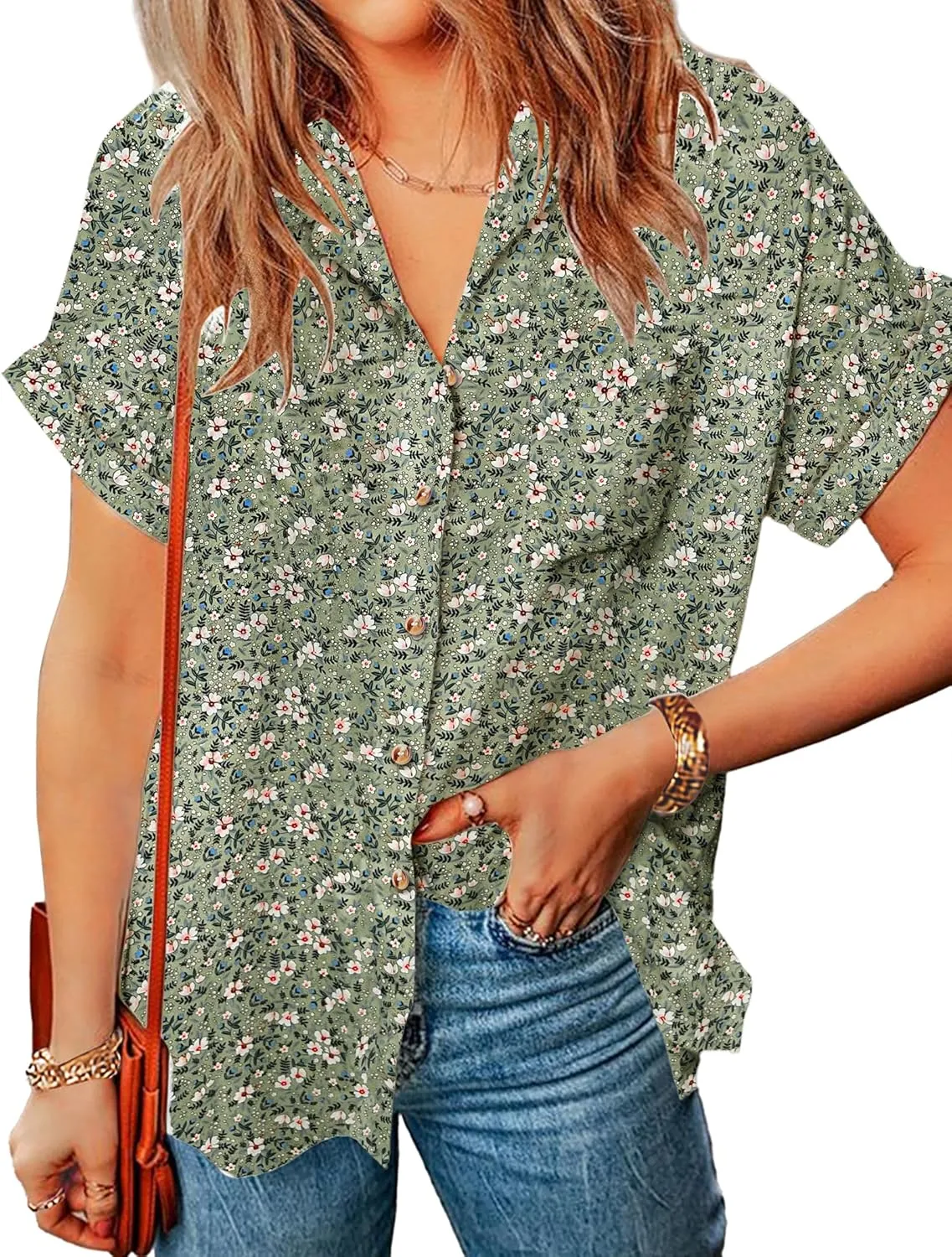 Zeagoo Linen Shirts Cotton Short Sleeve V Neck Collared Blouses