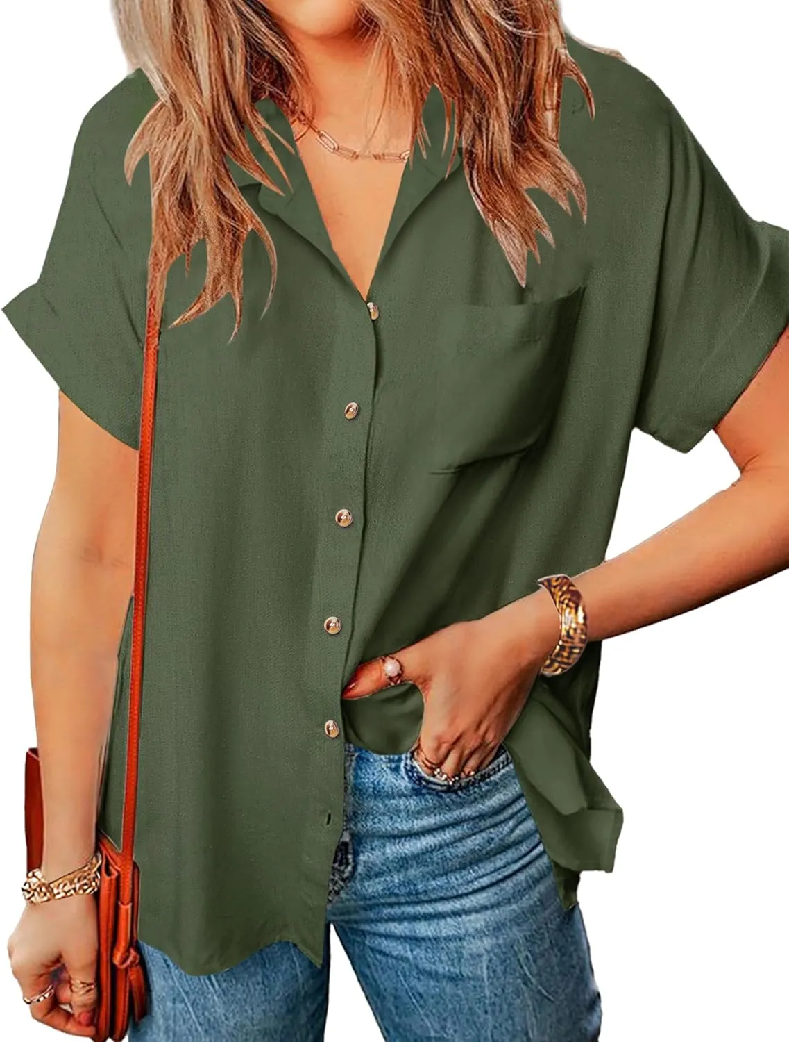 Zeagoo Linen Shirts Cotton Short Sleeve V Neck Collared Blouses